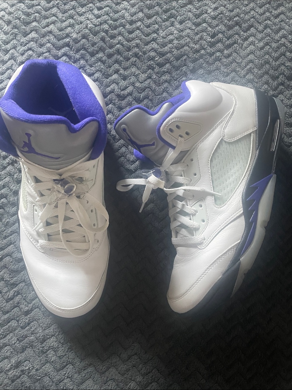 Jordan White and Purple High-Top Basketball Sneakers
